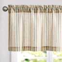 Vangao Kitchen Valance Linen Stripe Short Farmhouse Country Rustic Tickingstripe Light Filtering Rod Pocket Window Topper Treatments 16 Inch 1 Panel Colorful Green