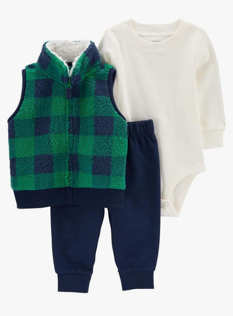 Carter's Baby Boys' 3 Piece Plaid Patch Little Vest Set, 9 M