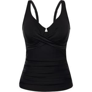 Hanna Nikole Tankini Tops for Women, Push Up Underwire Swimsuits, Removable Padded Bathing Suit Tops Only (Large, Black)