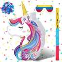 Seematn Unicorn Pinata Unicorn Party Supplies Pinata Bundle with Blindfold and Bat for Girls Kids Unicorn Theme Birthday Party Game Decorations