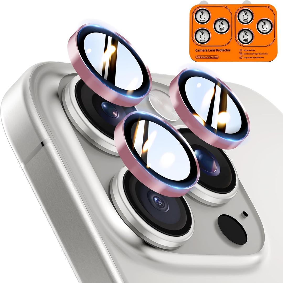 TOCOL for iPhone 15 Pro Max Camera Lens Protector/iPhone 15 Pro Camera Lens Protector Tempered Glass HD Individual Scratch Resistant Cover Accessories Case Friendly 2 PackPink