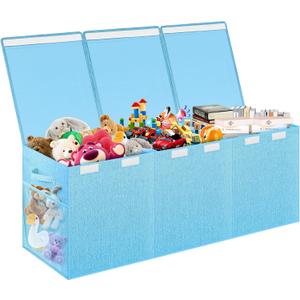 Extra Large Toy Box, Toy Box for Kids Boys Girls, Collapsible Sturdy Toy Storage Organizer with Mesh Pockets, 41"x14"x16" Kids Toy Chest Boxes Bins Baskets for Nursery, Playroom, Blue