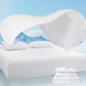 Breescape Cooling Comforter Set - Ultra Comfort 4pcs with Queen Size Cooling Blanket, Wrinkle-Free Deep Pocket Fitted Sheet, 2 Breathable Pillowcases for Skin and Hair Bedding Set, Snow White