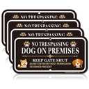 4 x No Trespassing Dog On Premises Keep Gate Shut Sign, Do Not Enter Without Permission Sign, 4Pack -12"x6" Rust Free Reflective Aluminum, Fade Resistant, UV Protected, Weather Resistant, Easy to Mount