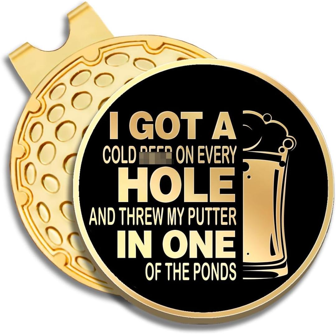GEYGIE I Got A Cold on Every Hole Black Gold Golf Ball Marker with Magnetic Hat Clip, Golf Accessories for Men Women, Golf Gifts for Men Women Golfer, Birthday Retirement Gifts for Dad Papa Golf Fan