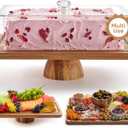 Acacia Wood Cake Stand with Lid - Rectangular Cake Holder, 2-in-1 Dessert Table Display Set & Charcuterie Board for Cheese, Chips, Fruit Platter, Large Acrylic Cake Dome Cover, No Glass
