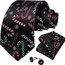 DiBanGu Christmas Ties for Men Festival Mens Holiday Tie and Pocket Square Set Santa Xmas Party Vacation Necktie (Black Cane Candy)