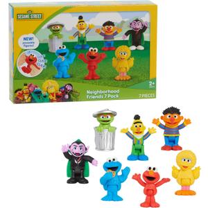 Sesame Street Neighborhood Friends, 7-piece Poseable Figurines, Kids Toys for Ages 2 Up by Just Play