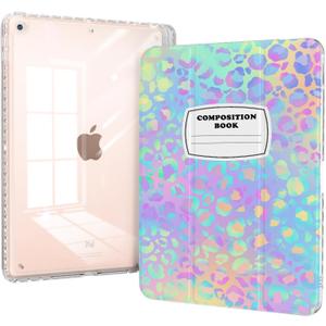 Case for iPad 9th Generation 2021/iPad 8th/7th Generation 2020/2019 10.2 Inch Case with Pencil Holder, Trifold Stand Slim Shockproof Clear Back Cover, Auto Wake/Sleep, Composition Book