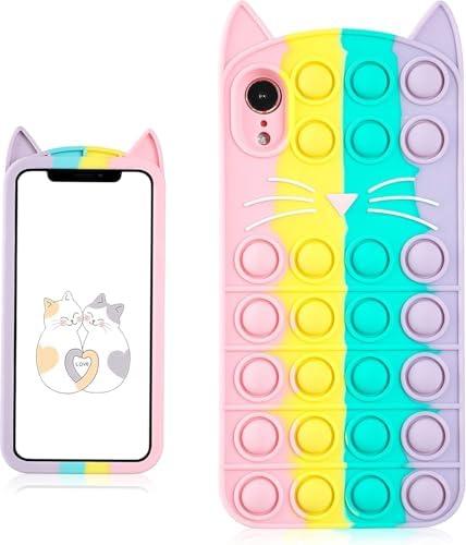 Boaretiu for iPhone XR Case 6.1 Inch - Soft Silicone Cartoon Design Women Cute Cover Fashion Funny Kawaii Skin Animal Shiny Cases, Coloured Cat Pack of 2