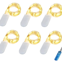 Fairy Lights CR2032 Battery Operated,6.6Ft/2Meter 20 LEDs Micro Silver Wire String Lights for Bedroom Christmas Party Wedding Decoration (Warm White, 6 Pack)