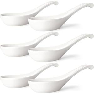 Wareland Asian Soup Spoons Set of 6, Ceramic Chinese Soup Spoons 7 Inch Japanese Spoon for Ramen Pho Dumpling Miso Wonton Noodles | Long Handle Flat Bottom Deep Oval Hook Design | White Wareland Asian Soup Spoons Set of 6, Ceramic Chinese Soup Spoons 7 Inch Japanese Spoon for Ramen Pho Dumpling Miso Wonton Noodles | Long Handle Flat Bottom Deep Oval Hook Design | White