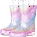 GAWBAW Toddler Rain Boots Kids With Glitter Light up Rain Boots With Easy-on Handles Waterproof For Boys and Girls