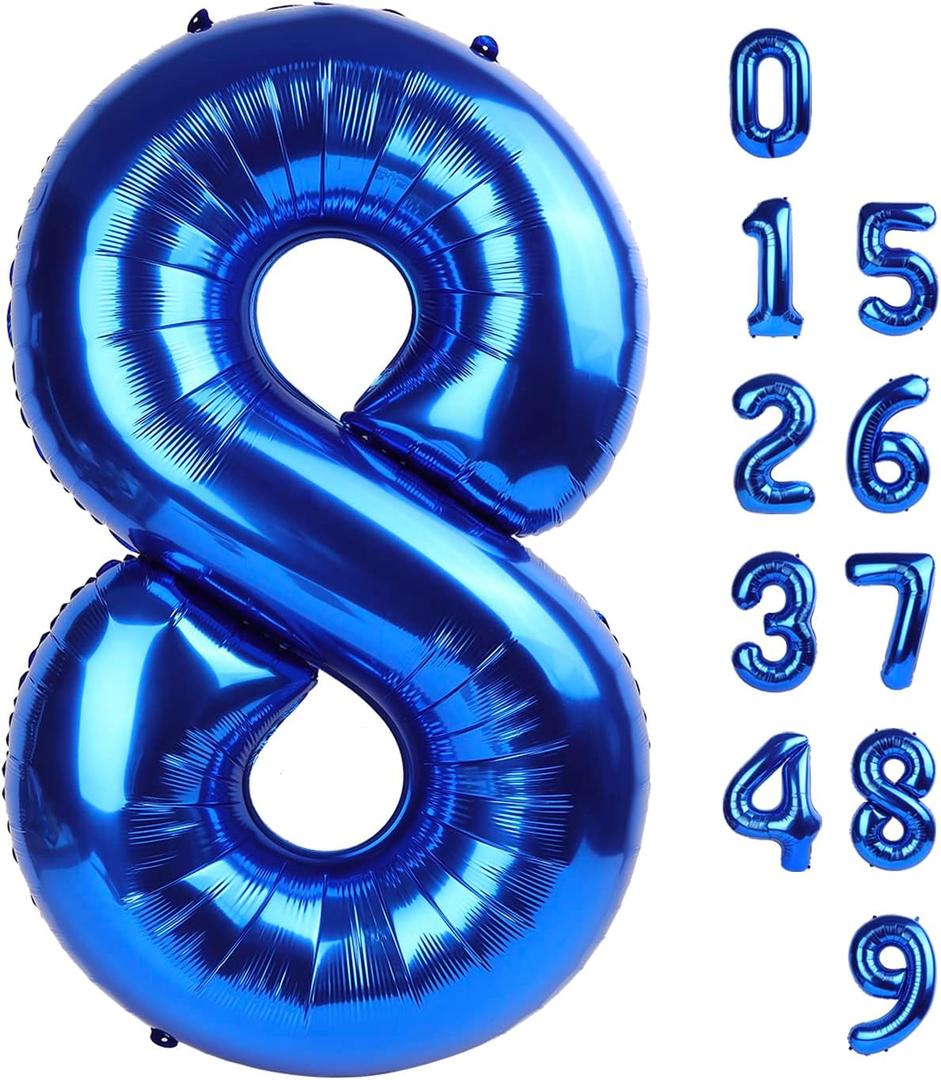 40 Inch Number 8 Balloon, Navy Blue 8 18 28 80 Birthday Balloons for Men Boys, 8th Birthday Decorations Party Supplies, Wedding