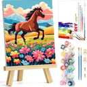 Arttoplus Paint by Numbers Kit for Kids with Frame, Horse Paint by Numbers for Kids Ages 8-12 with Wooden Easel,Easy DIY Animal Acrylic Oil Painting by Number Kid for Gift Home Wall Decor(8x12 inch) (BKH1915)