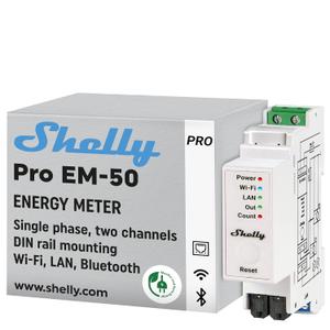 Shelly Pro EM 50A | Wi-Fi & LAN Energy Meter with Contactor Control | DIN-Rail | Home Automation | Bluetooth Gateway | Compatible with Alexa & Google Home | No Hub Required | Power Monitoring