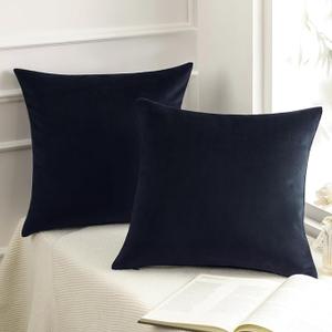 Phantoscope Pack of 2 Velvet Decorative Throw Decorative Pillow Cover Soft Solid Square Cushion Case for Couch Black 18 x 18 inches 45 x 45 cm (Black)
