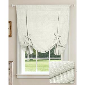 LazBlinds Tie Up Curtains, Linen Blackout Thermal Insulated Balloon Roman Shade Bathroom Window Curtain, Adjustable Rod Pocket Drape for Kitchen, Living Room, Bedroom (34" W x 47" L, White)
