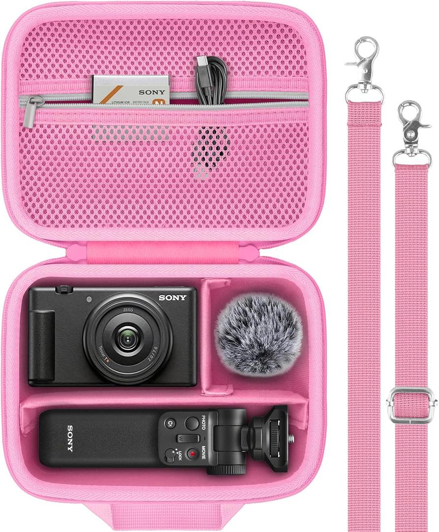 for Sony ZV-1F/ZV-1/ZV-1 II Vlog Digital Camera Hard Carrying Case,Compatible with Tripod(GP-VPT2BT),Microphone and Camera Accrssory(Pink Case)