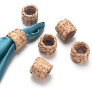 Napkin Rings Set of 6, Handmade Water Hyacinth Boho Napkin Rings, Rustic Farmhouse and Beach-Inspired Rattan Napkin Ring for Elegant Table Decoration, Perfect for Christmas Table Decor, Wedding Decor