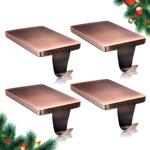 HMASYO Christmas Stocking Holders for Mantle Set of 4, Heavy Duty Iron Stocking Hangers Base, Low Profile Weighted Stocking Holder Hooks for Fireplace Tabletop Shelf Christmas Decoration, Copper