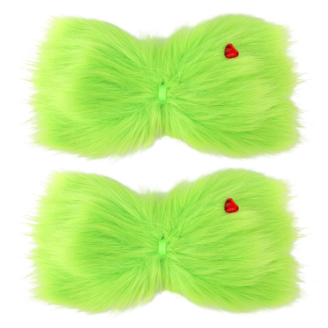 2pcs Christmas Hair Bows for Girls, Large Green Furry Hair Bows with Red Heart Cute Christmas Clips Costume Gifts Accessories for Girls Women Holiday Party