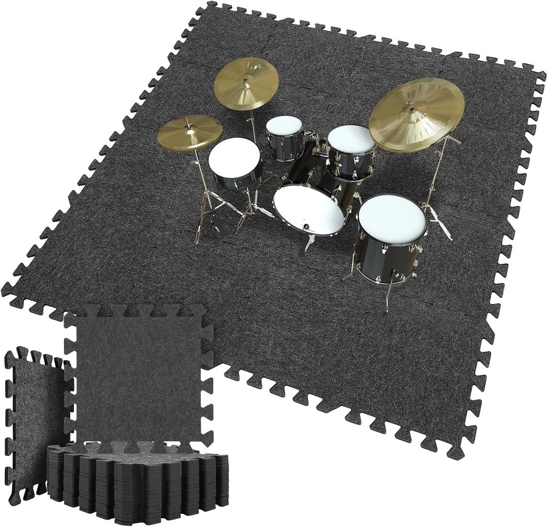 Nuanchu 20 Pcs Thick Sound Absorbing Interlocking Floor Mats, 11.8 x 11.8 Inches High Density Piano Carpet Drum Rug Sound Absorbing Rug, Non-slip Anti Vibration Soundproof Pads for Music Studio