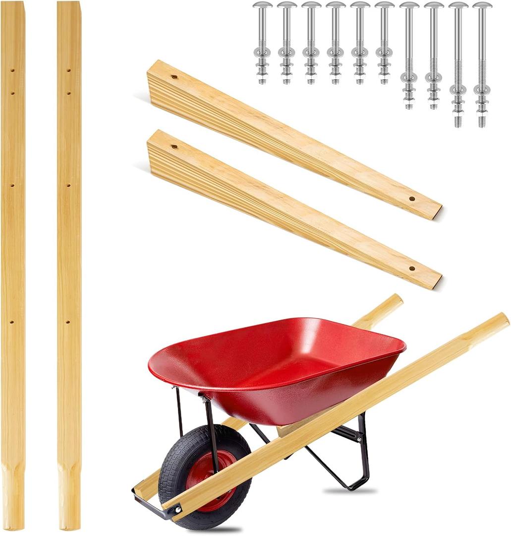 Wheelbarrow Handles Replacement Kit,59'' Wooden Wheel Barrow Parts,with 2 Heavy Duty Wheelbarrow Wedge,Easy Install