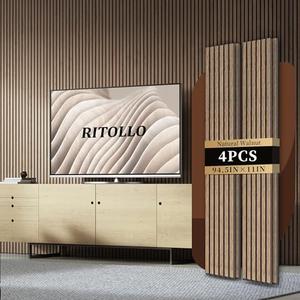 RITOLLO 4-Piece Wood Slat Panels for Wall 94.5"×11" Acoustic Panels for Interior Wall Decor 3D Fluted Sound Absorbing Panel - Natural Walnut