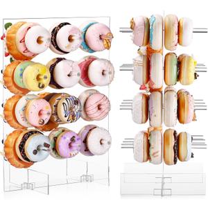 24 Pegs Double Side Acrylic Donut Display Stand Hold 48 Donuts Reusable Doughnut Board Display Clear Bagels Holders for Dessert Table Birthday Baby Shower Wedding Party Decorations