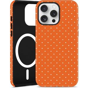 Jusy Compatible with MagSafe Polka Dot Case for iPhone 17 Pro, Cute Aesthetic Polka Dots Magnetic Phone Case, Soft TPU and Hard PC Protective Phone Cover for Women GirlsMatte - Orange