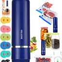 HSLGOVE Vacuum Sealer, Handheld Electric Mason Jar Vacuum Sealer Kit, Portable Food Sealer for Canning & Meal Storage, Includes 5 Reusable Bags, 10 Jar Lids & 2 Wine Sealers MatteBlue