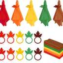 Whaline Fall Thanksgiving Napkin Rings Set of 20, 10 Pcs Wooden Maple Leaf Napkin Ring Holders with 10 Pcs Fall Cloth Napkins for Thanksgiving Table Decorations, Fall Banquet, Holiday Dinner Party