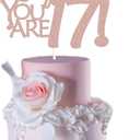 3 x 17th Birthday Cake Topper for girl - Double Sided Pink Glitter,Happy 17th birthday cake topper for girls, 17th birthday Cake Decorating for girl, Photo Booth Props,funny cake toppers