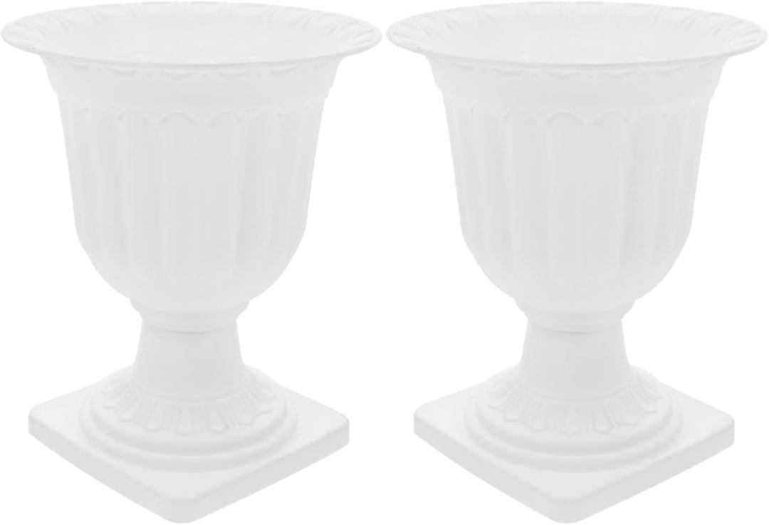 2pcs Urn Planter Flowerpot Flower Stand for Wedding Flower Pots Indoor Front Door Decorations Pots for Plants Tall Planter Outdoor Vase White, 6.7X5.5X5.5in