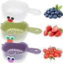 ABOOFAN 3Pcs Fruit Washing Bowl with Strainer, Dual-Layer Small Kitchen Colander with Handle, Vegetable Washing Draining Basket for Mini Berry Tomato Grape Washer