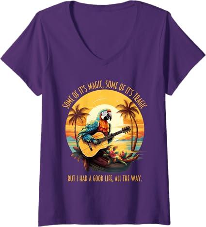 Womens Some Of It's Magic Some Of It's Tragic Parrot Funny V-Neck T-Shirt (Black) XL 