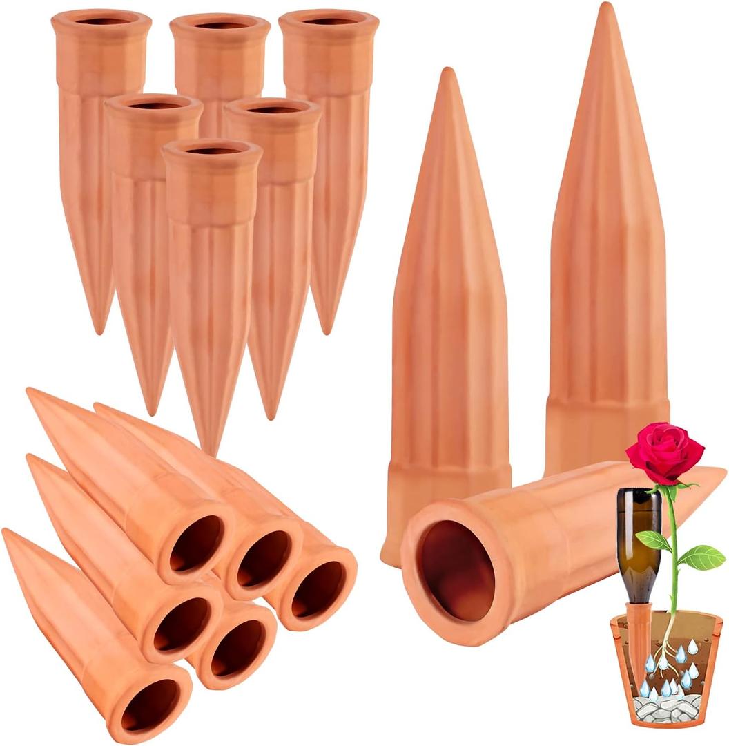 TKSCUSR Plant Self-Watering Stakes-15 Pack Terracotta Automatic Plant Waterer Devices Auto-Water Irrigation System for Indoor/Outdoor Plants