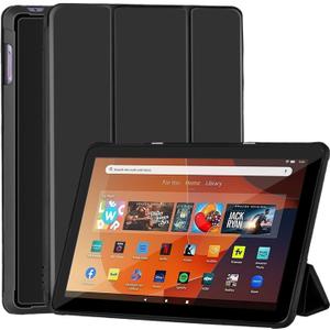Slim Case for Amazon Kindle All-New Fire HD 10 & Fire HD 10 Kid & Fire 10 Kid Pro(13th Gen, 2023 Release 10.1"),Trifold Stand Cover Dual Angle,Soft TPU Back Hard Shell with Auto Wake/Sleep,Black