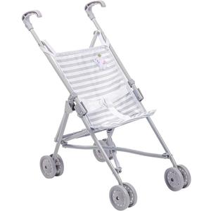 JC Toys Boutique | Folding Umbrella Doll Stroller for Children 2 Years Plus, Grey Stripes and Soft Embroidery | Sturdy Metal Frame | Pretend Play with Dolls up to 18 Long | Seat Belt