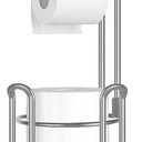 TomCare Toilet Paper Holder Stand with Storage Shelf Tissue Paper Roll Dispenser Free Standing 4 Raised Feet Toilet Paper Storage Metal Bathroom Organizers and Storage (Silver Grey)