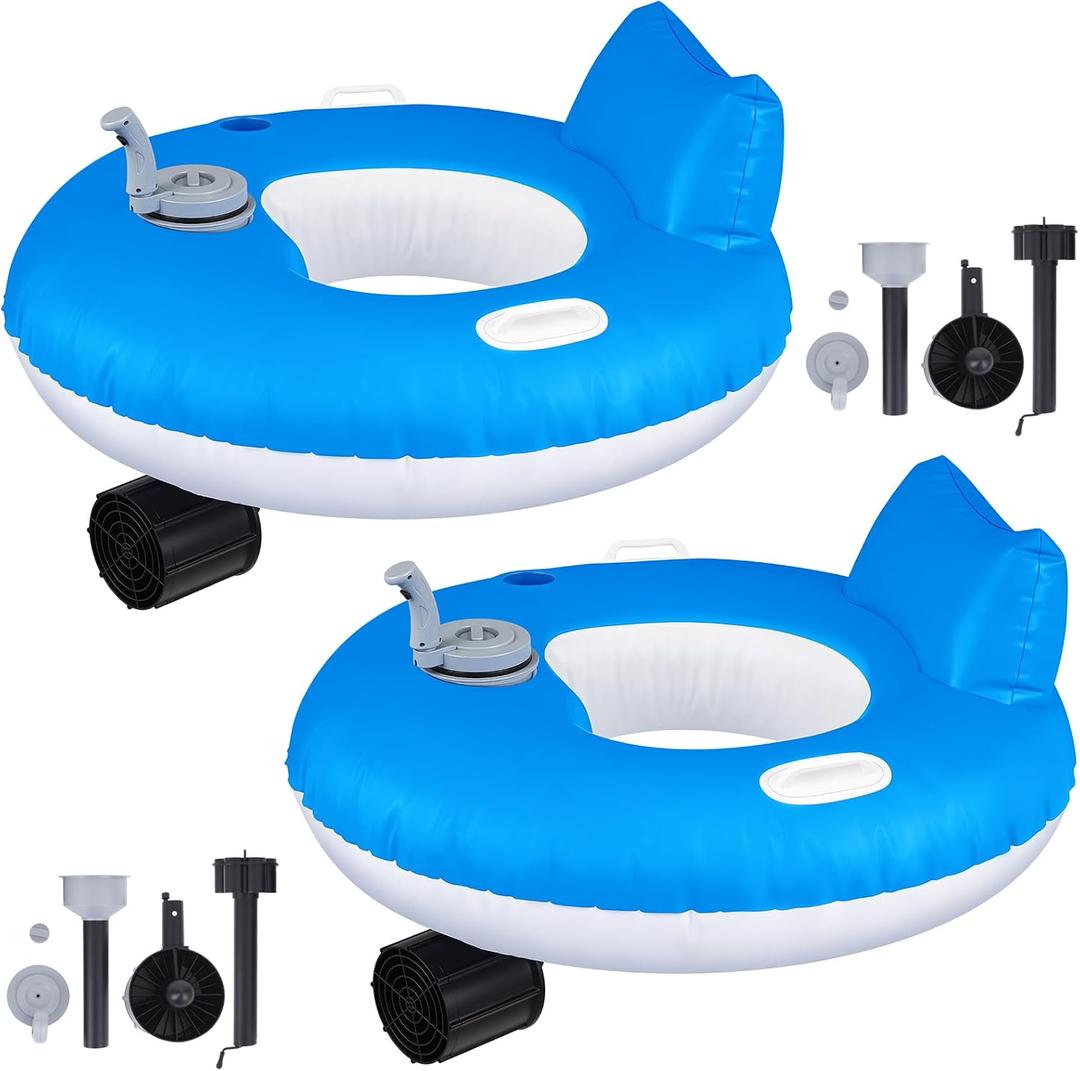 2 Sets Motorized Pool Float for Adults, Electric Inflatable Pool Lounger Float Driving Tube Floating with Pusher Handles Cup Holder for Summer Water Beach(Standard,Blue White)