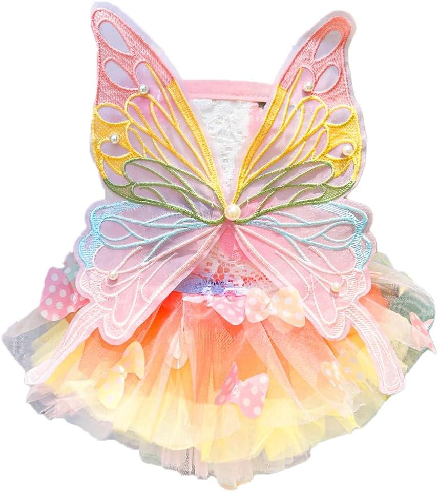 Dog Princess Dress,Summer Thin Cat Rainbow Butterfly Pettiskirt Cute Pet Clothes Chihuahua Teddy Dress Pet Supplies (XL)