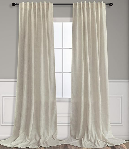 Linen Curtains 108 Inches Long for Living Room 2 Panels Set Back Tab Drapes Semi Sheer Cotton Textured High Ceiling to Floor Curtains for Patio Stunning Bohemian Urban Industrial Farmhouse 9 FT