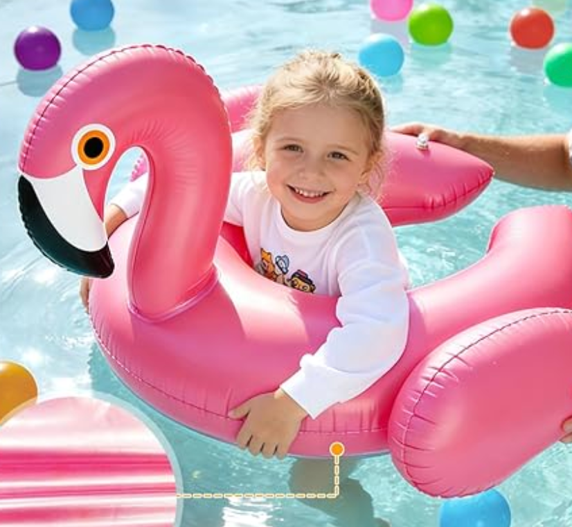  Pool Floats for Kids-Flamingo Swim Floats Tubes Kids Pool Floaties, Inflatable Swimming Split Ring Ride On for Age 3-8 Years Girls Boys Summer Party Beach Pool Essentials Water Toys