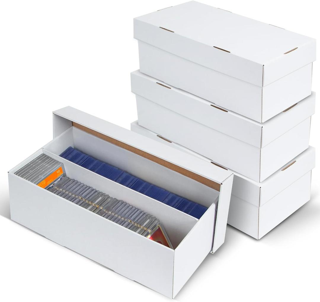 4 Pack Trading Card Storage Box - 2 Rows, Cardboard Storage Box holds 320+ Top Loaders, Graded Card Holder Organizer Case fits PSA/HGA Slabs