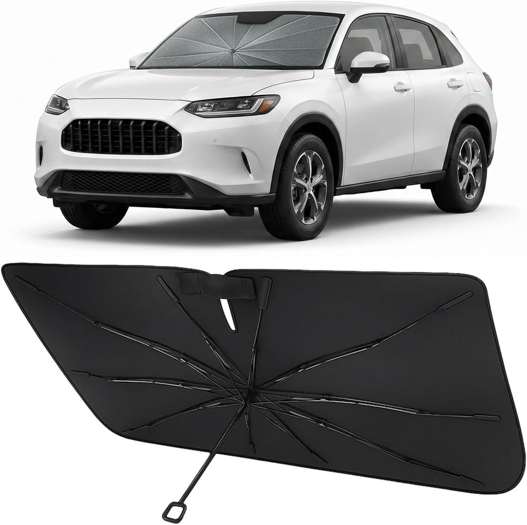 Proadsy Windshield Sun Shade Umbrella for Honda HRV HR-V 2023-2025 2026 Foldable Car Umbrella Sunshade with Soft TPU Handle Spring Structure Crystal Cooling Material Protect Car from Rays & Heat