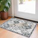 KILOCOCO 2x3 Area Rug, Moroccan Super Soft Entryway Rugs Indoor Vintage Washable Rug Non-Slip Indoor Door Mat, Accent Print Faux Wool Throw Rug for Kitchen Bedroom Entrance, Greenish Gray Beige