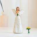 Hand-Painted Angel Figurine with Sunflower & Tree of Life Design - Collectible Sculpture for Retirement Gifts. (White01)