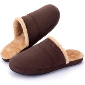 Zigzagger Mens Fuzzy Scuff House Slippers Indoor Memory Foam Winter Warm House Shoes (Beige, S)